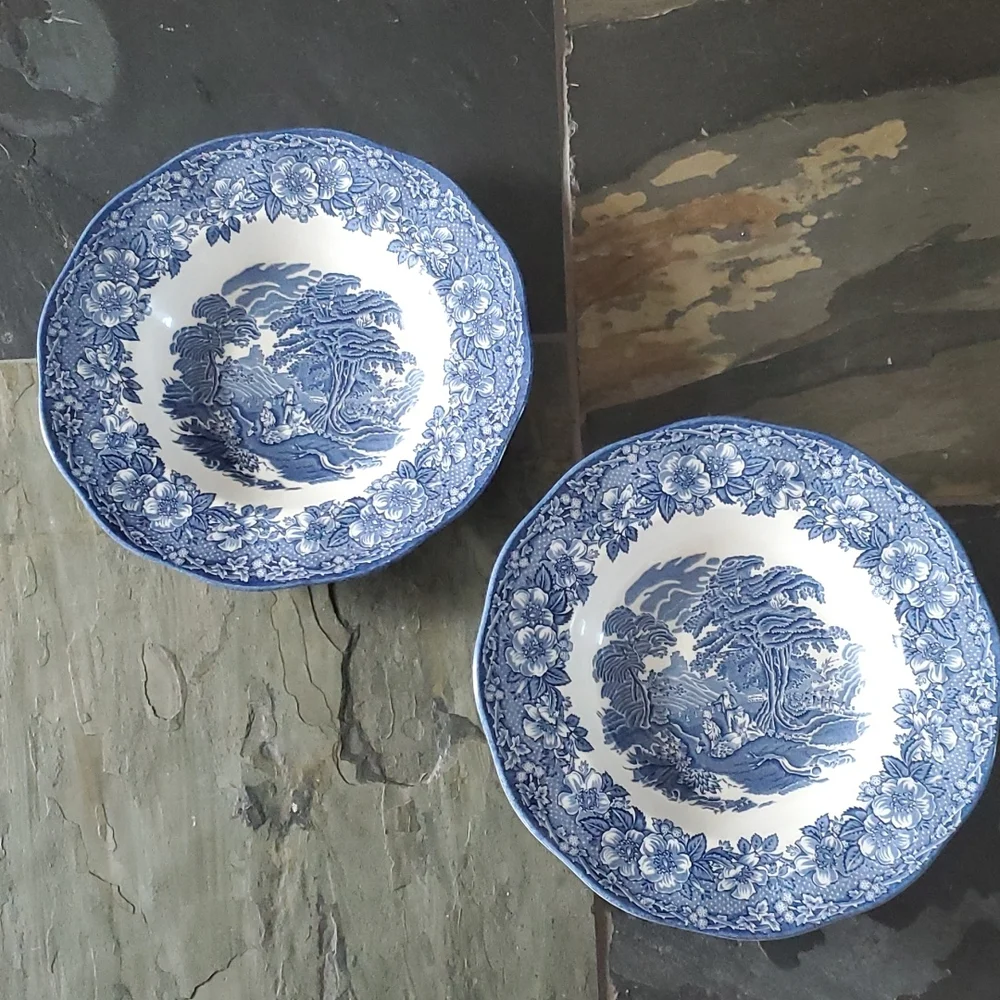 2 Unicorn China Stafforshire England Blue Bowls - Picture 3 of 9